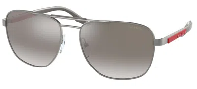 Pre-owned Prada Linea Rossa Sps 53x Matte Ruthenium/grey Shaded Mirror (7cq02m) Sunglasses