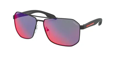Pre-owned Prada Linea Rossa Sps51v Black Rubber/dark Grey Blue Mirror (dg0-9q1) Sunglasses In Gray