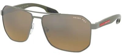 Pre-owned Prada Linea Rossa Sps 51v Matte Ruthenium/brown Grey Shaded(dg1-741) Sunglasses In Gray