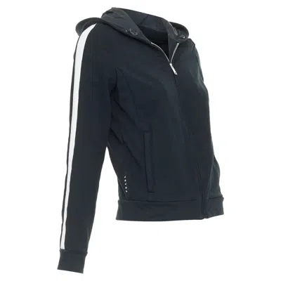 Pre-owned Prada Linea Rossa Striped Zip Front Logo Cropped Hoodie In Blue