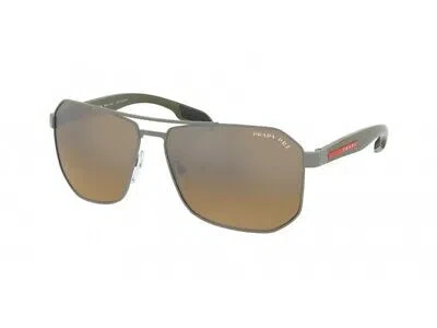 Pre-owned Prada Linea Rossa Sunglasses Ps 51vs Dg1741 Gunmetal Brown Man In Blue