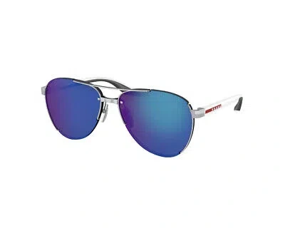 Pre-owned Prada Linea Rossa Sunglasses Ps 51ys 1bc08u Silver Blue Man
