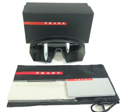 Pre-owned Prada Linea Rossa Sunglasses Sps 01y 1bo-06f Matte Black Red Oversized Shield In Gray