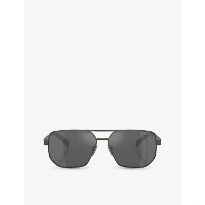 Prada Linea Rossa Womens Grey Ps 51zs Pilot-frame Metal Sunglasses