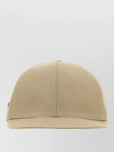 Prada Linen Baseball Cap Curved Brim Design In Brown