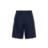 Prada Blue Linen Bermuda Shorts In Blue