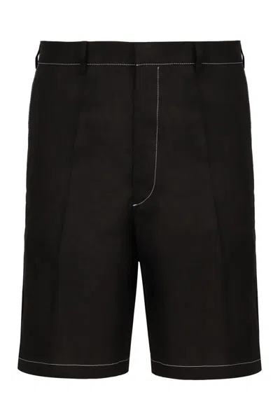 Prada Linen Bermuda-shorts In Black
