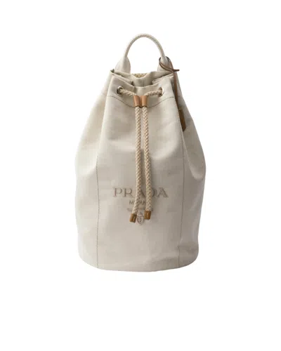 Prada Linen Blend Drawstring Duffel Bag