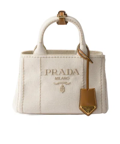 Prada Jardiniere Linen Blend Mini-bag In Beige