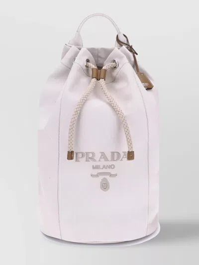 Prada Linen Bucket Bag Leather Trim
