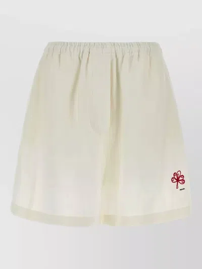 Prada Linen Shorts Elastic Waistband Relaxed Silhouette In White