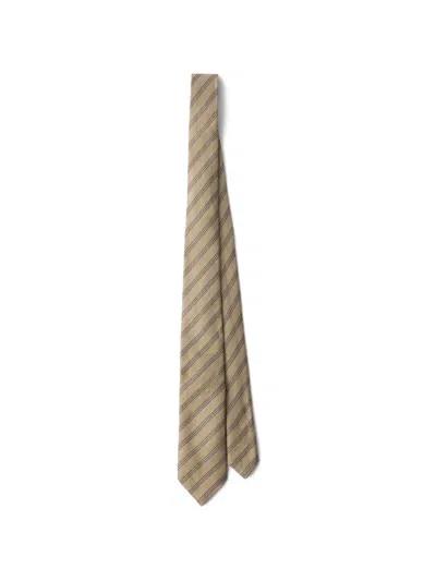 Prada Linen Striped Tie In Neutral