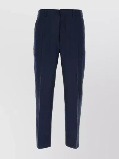 Prada Linen Trousers With Back And Side Pockets In Blue