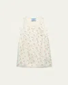 Prada Lino Flower-print Sleeveless Mini Babydoll Dress