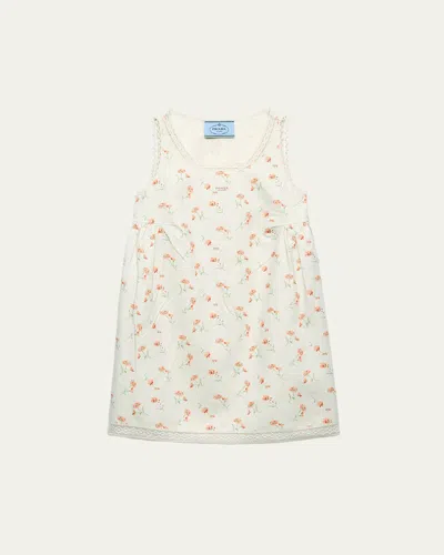 Prada Lino Flower-print Sleeveless Mini Babydoll Dress