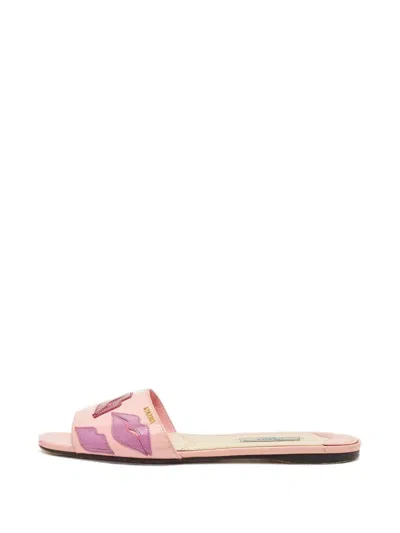 Pre-owned Prada Lip-appliqué Flat Sandals In Pink