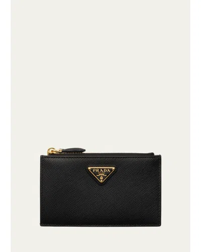 Prada Lips-print Saffiano Leather Card Holder In Nero