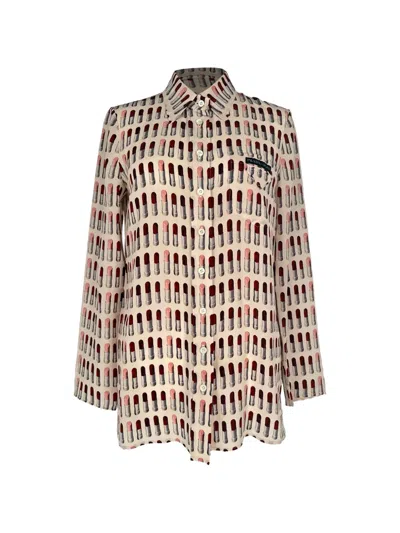 Pre-owned Prada Lipstick-print Button-down Shirt In Neutrals