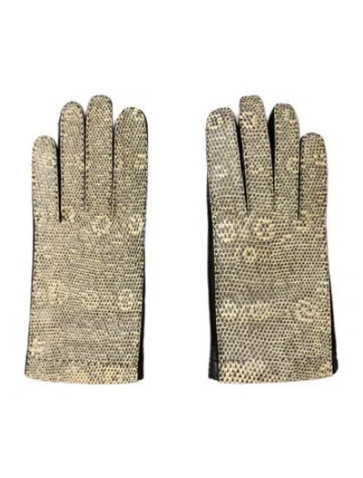 Pre-owned Prada Lizard Gloves In Black
