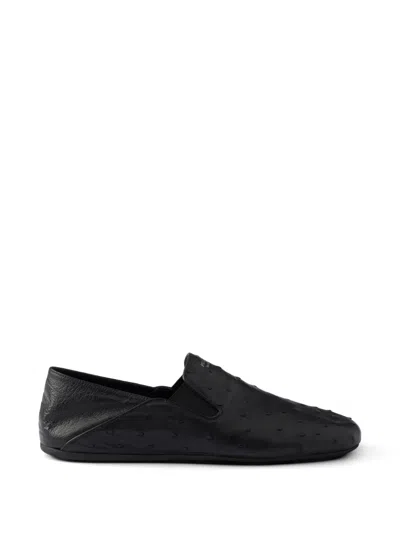 Prada Loafer Aus Straussenleder In Black