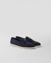 Prada Logo-plaque Suede Loafers In Black