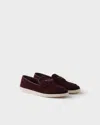 Prada Suede Leather Loafers In Burgundy