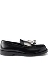Prada Brushed Leather Loafers With Metal Ring In Black