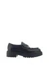 Prada Triangle Logo Chocolate Brushed Leather Loafers In Nero