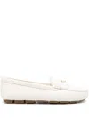 Prada Triangle Logo Grained Leather Loafers In Beige