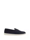 Prada Triangle-patch Suede Loafers In Bleu