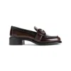 Prada Polished Brown Flat Shoes With Decorative Buckle In Brown