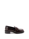 Prada Polished Brown Flat Shoes With Decorative Buckle In Brown