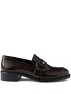 Prada Polished Brown Flat Shoes With Decorative Buckle In Brown