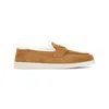 Prada St Tropez Suede Shearling Loafers In Brown