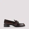 Prada Polished Brown Flat Shoes With Decorative Buckle In Bruciato