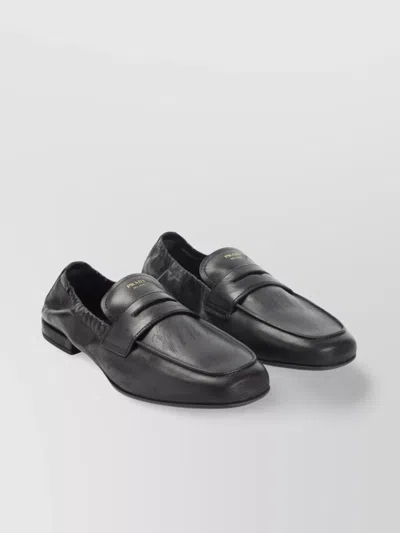 Prada Loafers Calf Leather Deconstructed Back In Black