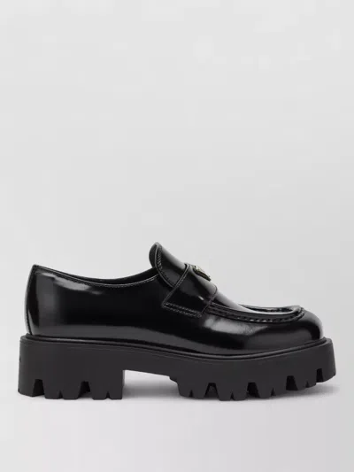 Prada Loafers Chunky Sole Glossy Finish Round Toe In Black