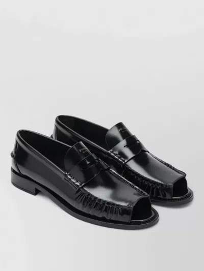 Prada Loafers Fringe Detail Glossy Finish Peep Toe In Black