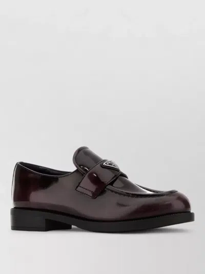 Prada Loafers Grape Leather Round Toe Buckle In Burgundy