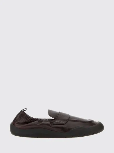 Prada Round Toe Slippers Elasticated Trim Rubber Sole In Brown