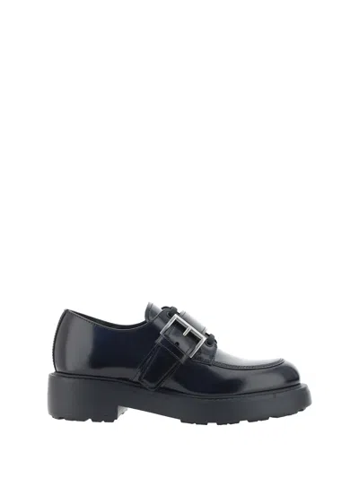 Prada Brushed Leather Lace-up Shoes With Strap In Black