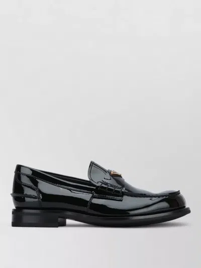 Prada Loafers Round Toe Patent Gold Tone Hardware In Black