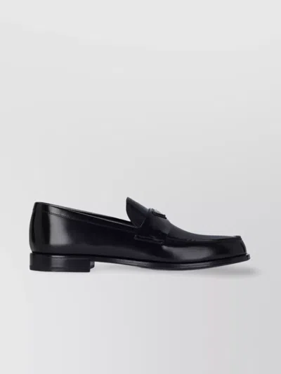 Prada Leather Loafers Triangle Logo In Black