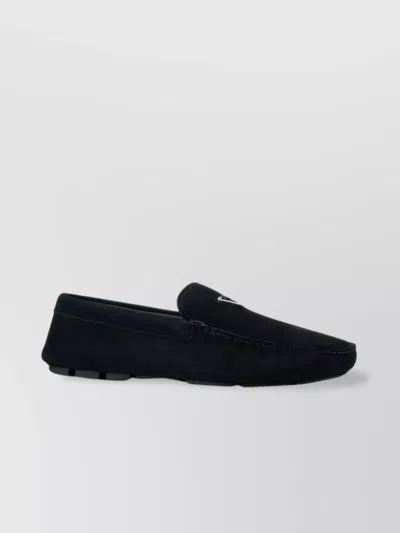 Prada Loafers Suede Rubber Sole In Black