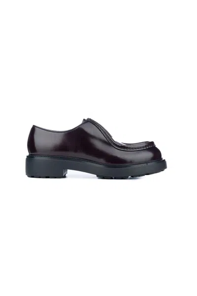Prada Brushed-leather Derby Shoes In Rot