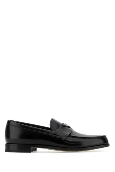 Prada Brushed Leather Loafers In Black