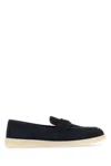 Prada Navy Blue Suede Loafers In Blue
