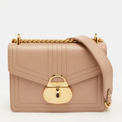 Pre-owned Prada Lock Flap Beige Leather Crossbody Bag In Sand