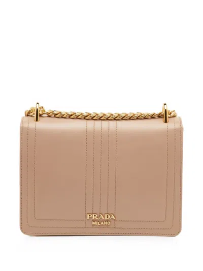 Pre-owned Prada Lock Flap Leather Shoulder Bag In Neutral