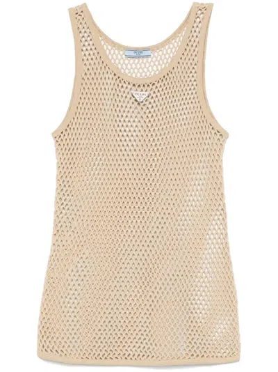 Prada Locker Gestricktes Tanktop In Nude